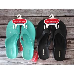 Okabashi NEW LOT OF 2 6.5-7.5 Medium Black & Teal Wedge Sandals Made in USA